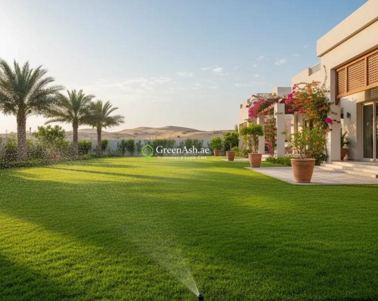 Green lawn and garden at a villa in the UAE