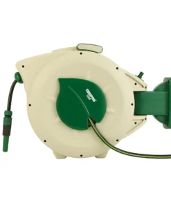 geepas gwh59379 30m 1/2" auto rewind garden hose reel | slow auto retraction | stop anywhere lock | 180° swivel mount bracket