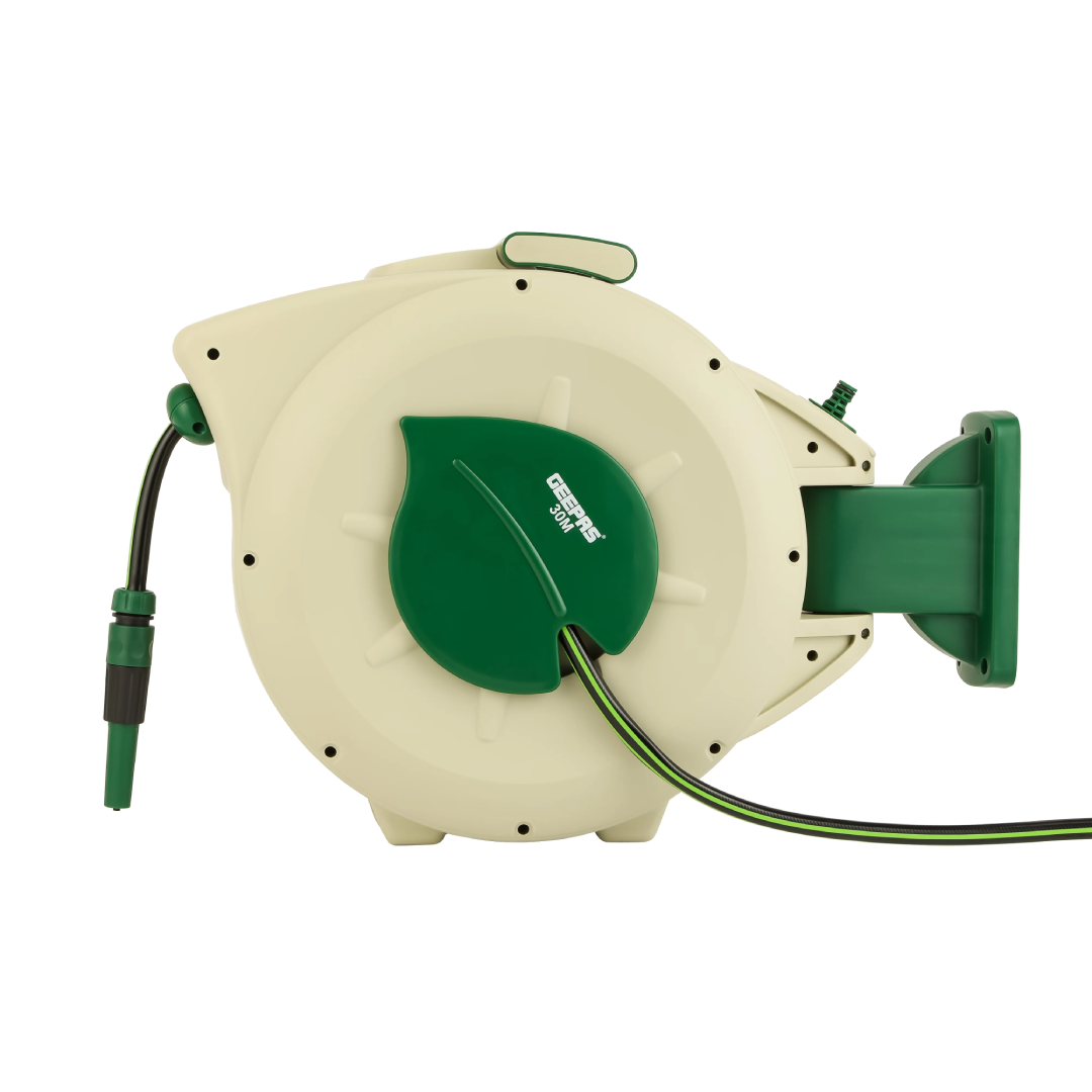 geepas gwh59379 30m 1/2" auto rewind garden hose reel | slow auto retraction | stop anywhere lock | 180° swivel mount bracket geepas gwh59379 30m 1/2" auto rewind garden hose reel | slow auto retraction | stop anywhere lock | 180° swivel mount bracket